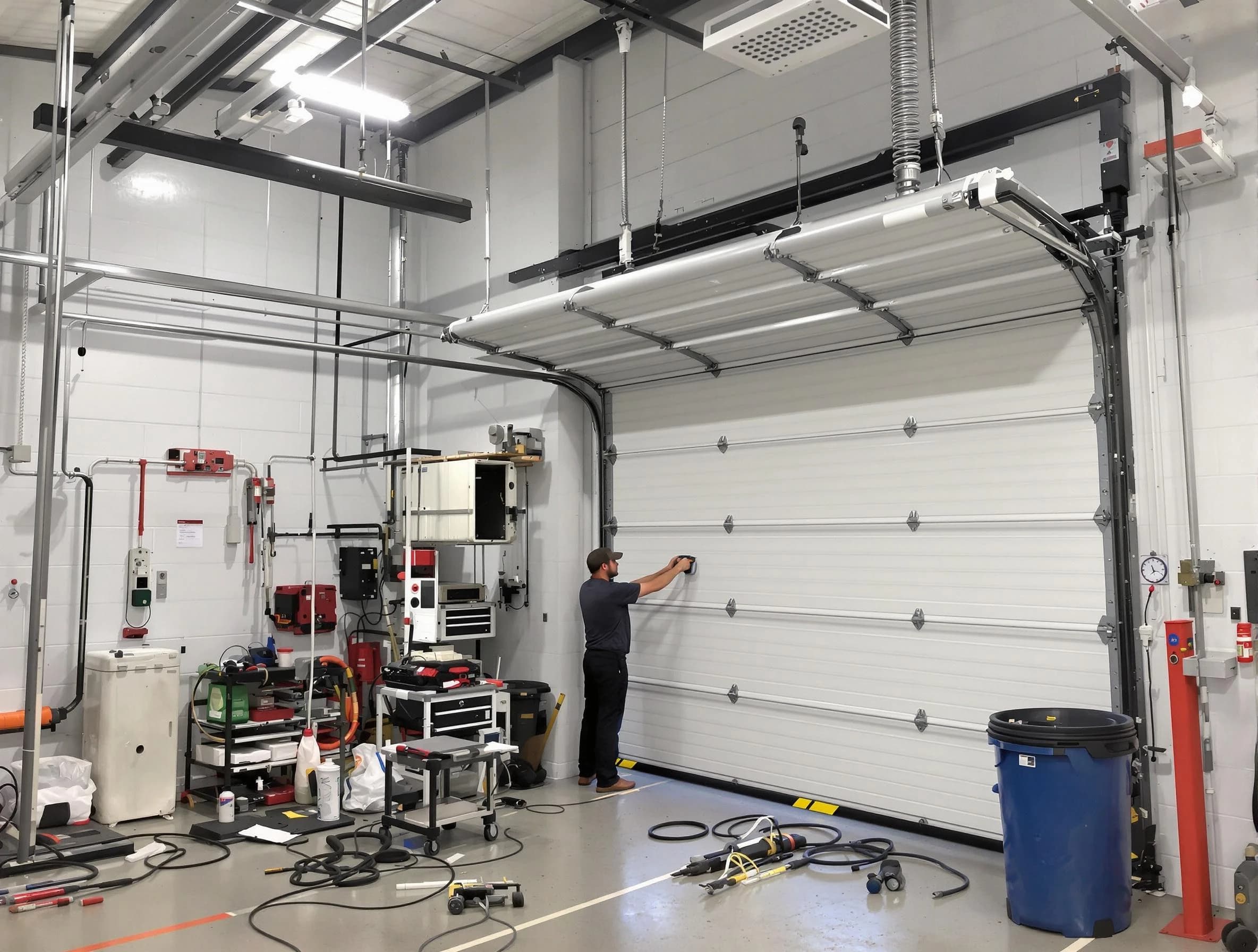 Monroeville Garage Door Repair certified technician performing commercial door repair at a Monroeville business facility