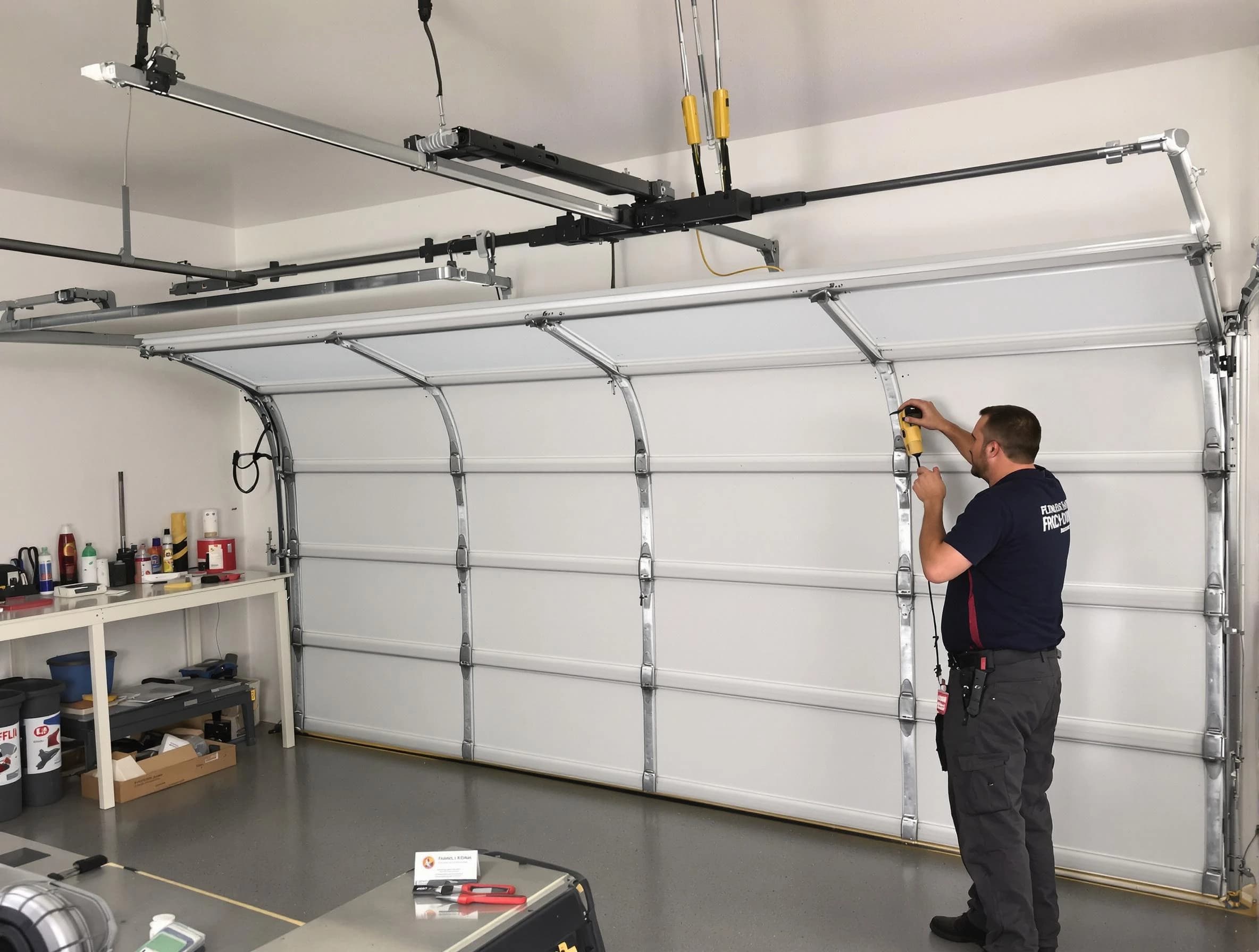 Monroeville Garage Door Repair certified technician performing overhead door system repair in Monroeville