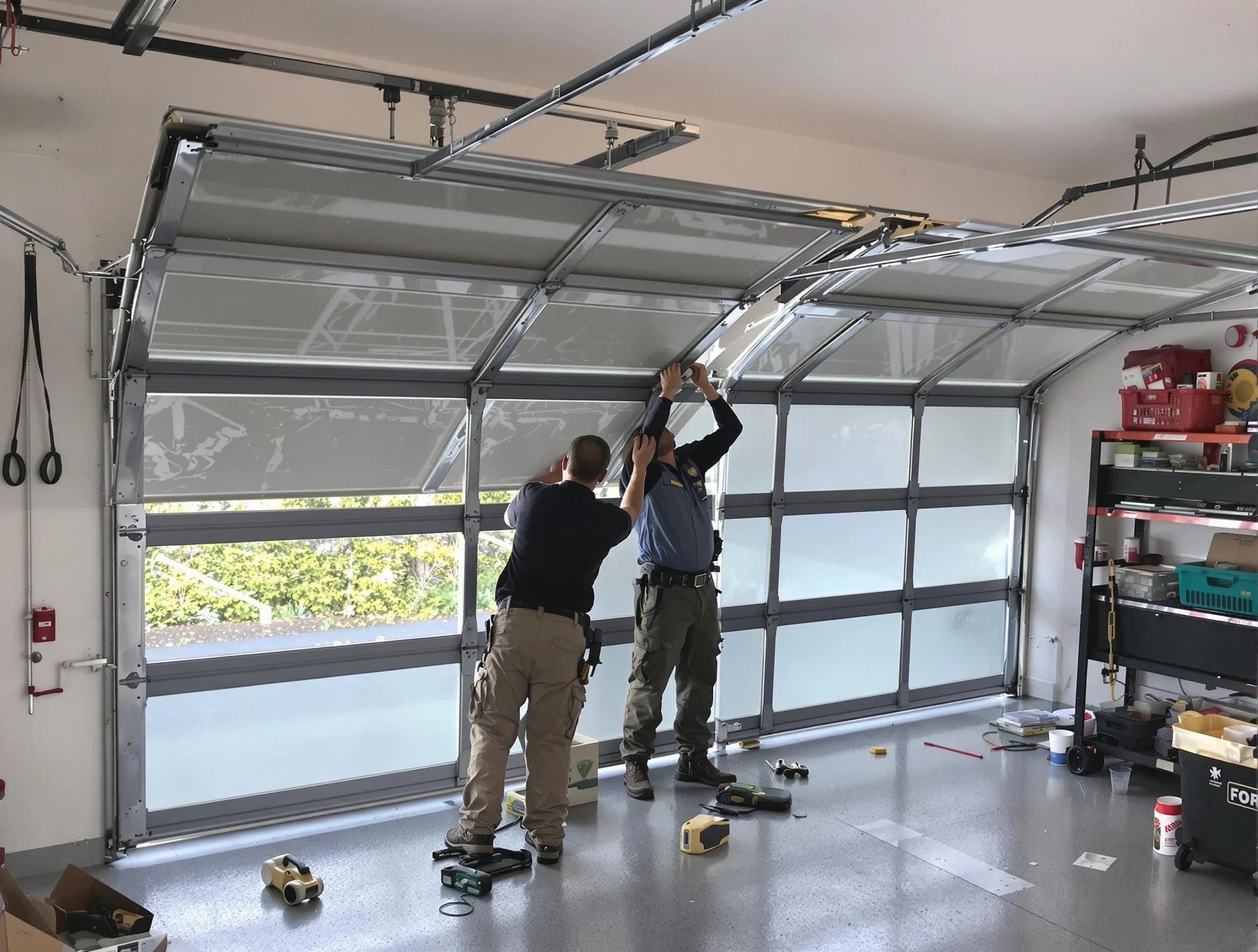 Monroeville Garage Door Repair expert performing precise panel replacement on Monroeville garage door