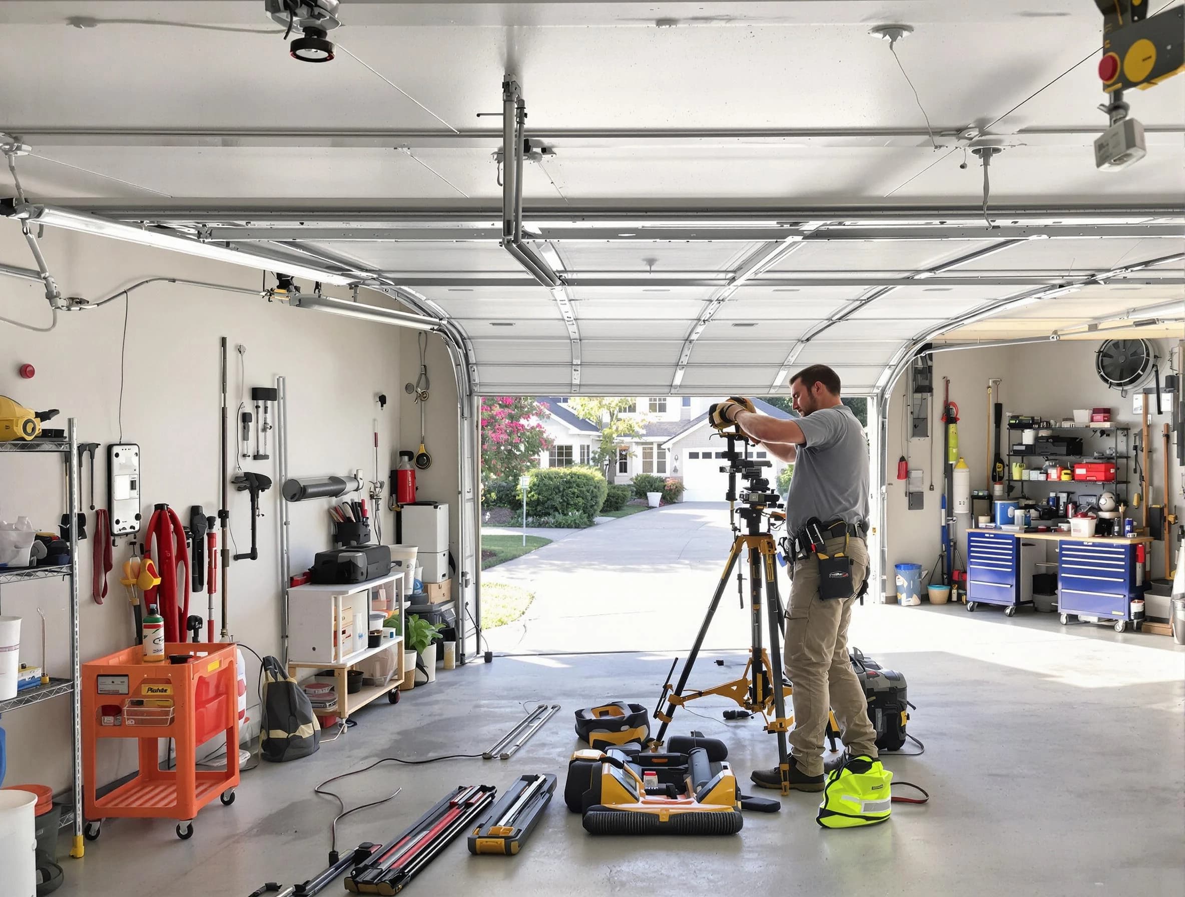 Monroeville Garage Door Repair specialist performing laser-guided track alignment in Monroeville