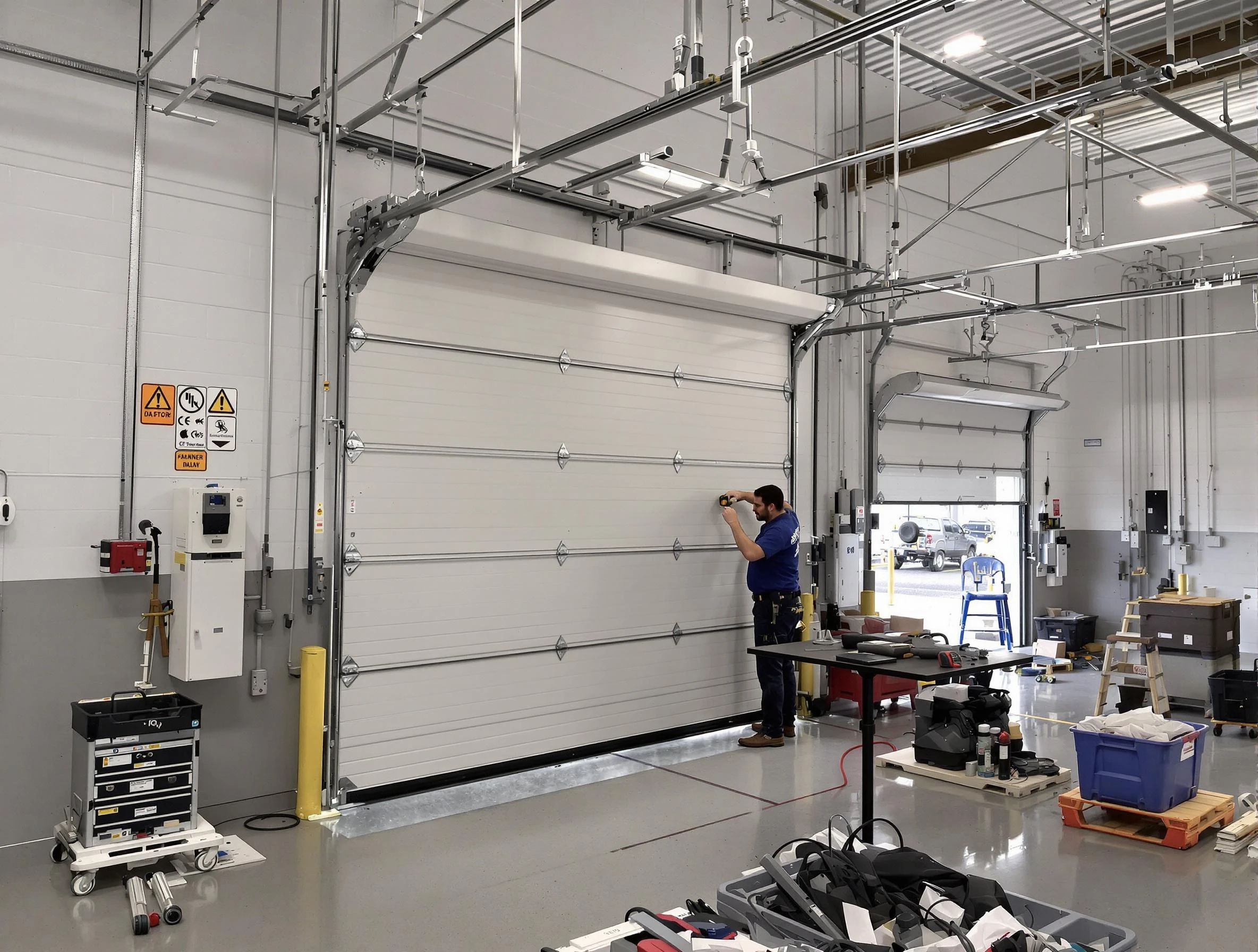Commercial garage door repair being performed by Monroeville Garage Door Repair expert in Monroeville