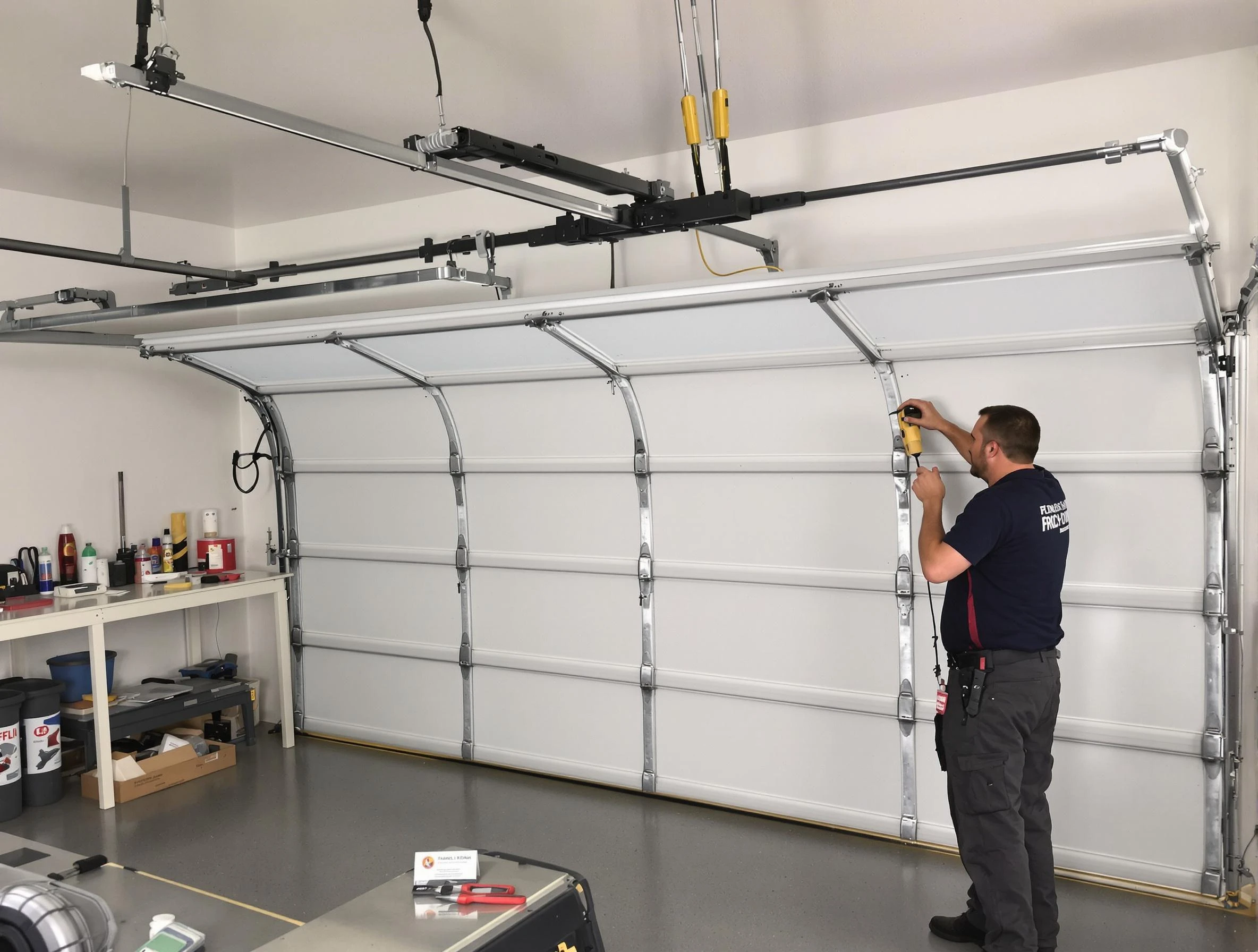Monroeville Garage Door Repair certified technician performing overhead door system repair in Monroeville