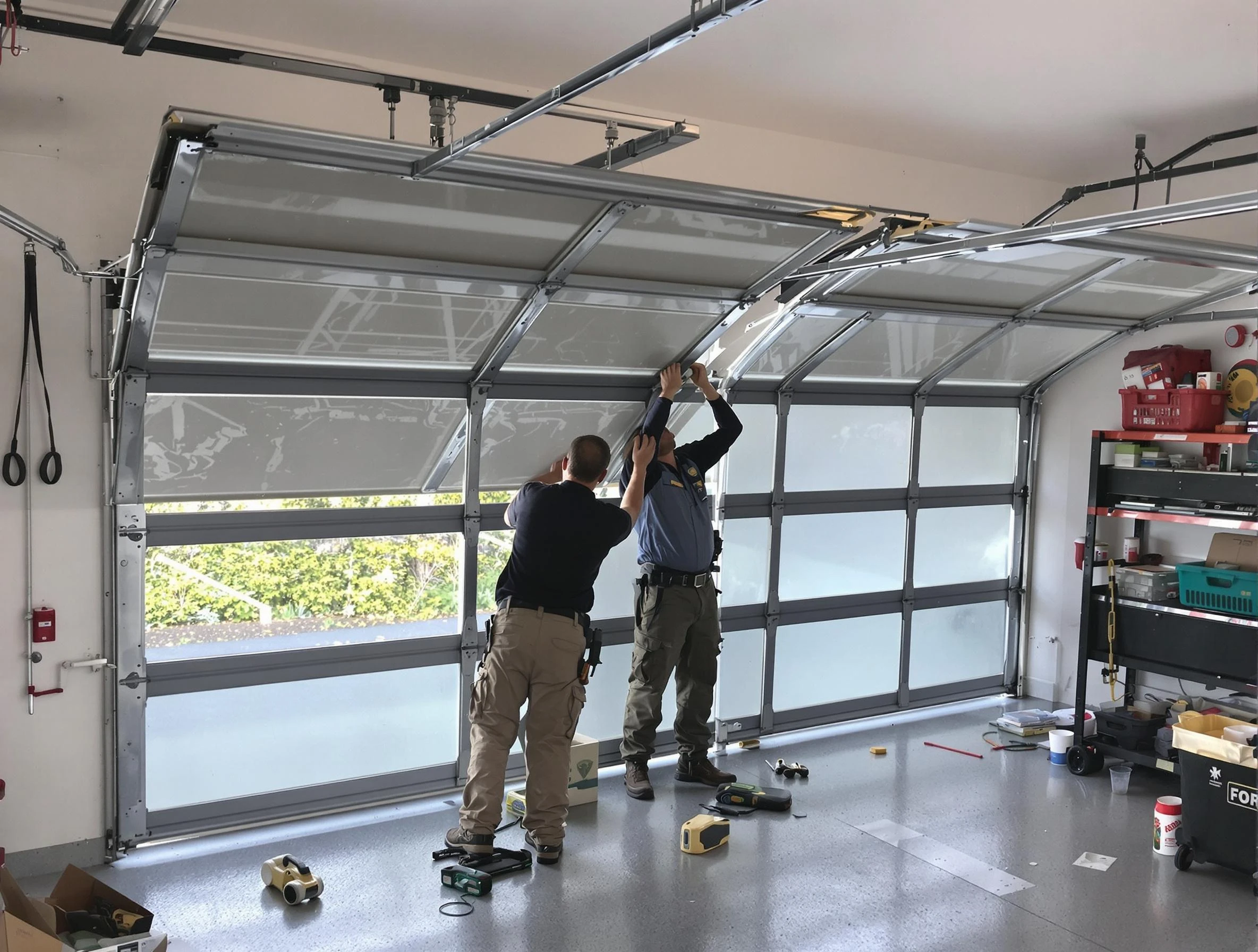 Monroeville Garage Door Repair expert performing precise panel replacement on Monroeville garage door