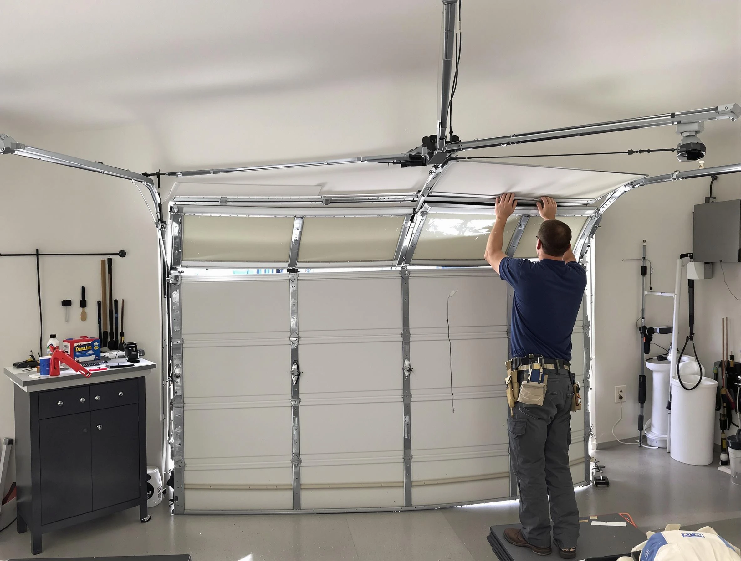 Monroeville Garage Door Repair specialist performing precise section replacement on Monroeville garage door
